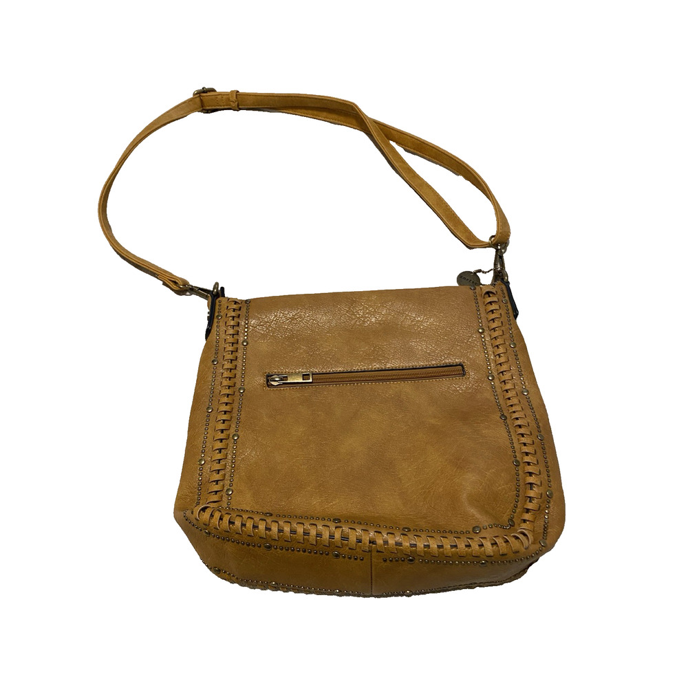 Ampere Shoulder Bag Womens Brown Faux Leather Hobo Purse Studded Boho Whipstitch